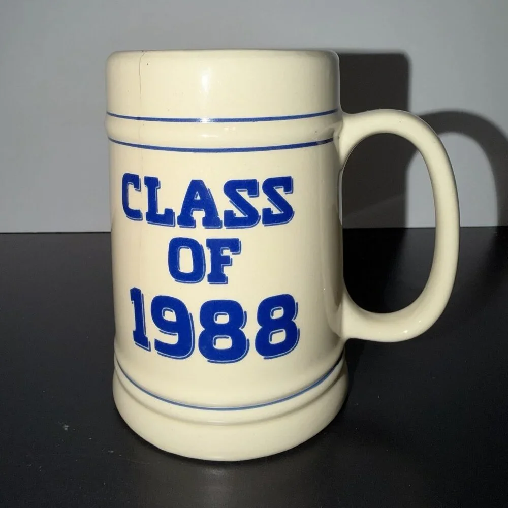 Vintage Class Of‎ 1988 Tankard Coffee Cup Mug Beer Stein Blue Beige Gen X